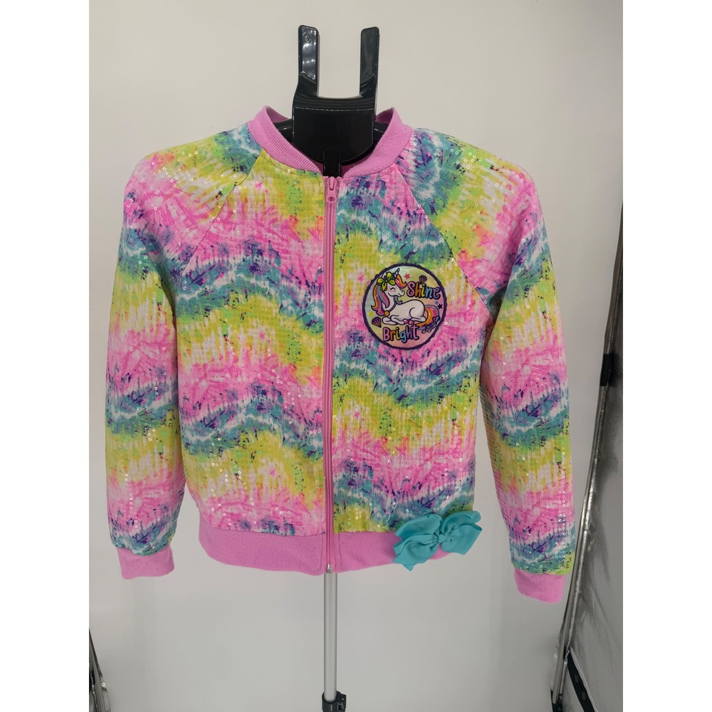 Nickelodeon JoJo Siwa Jacket Kids XL 14/16 Multi Sequin Tie Dye Unicorn